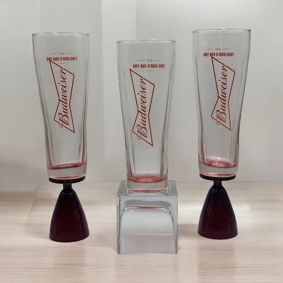 Limited Edition Budweiser Red Bottom Glasses. Boelter Brands. Tall Beer Glass. - Picture 7 of 12